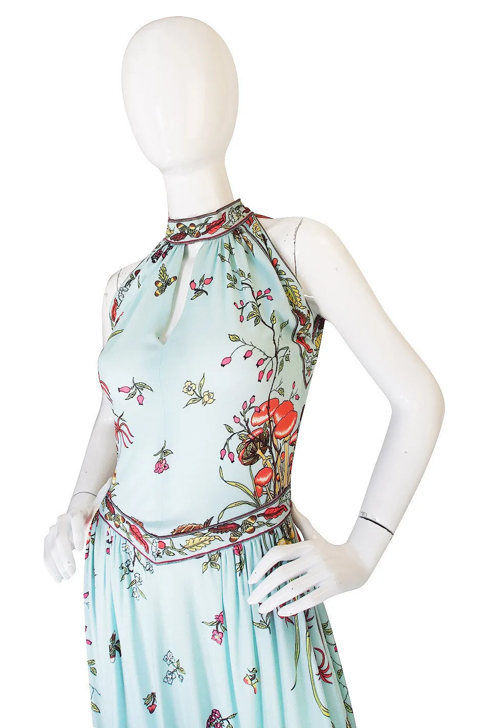 1970s Maurice Mushroom & Butterfly Jersey Dress