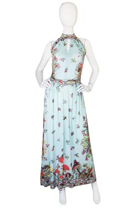 1970s Maurice Mushroom & Butterfly Jersey Dress