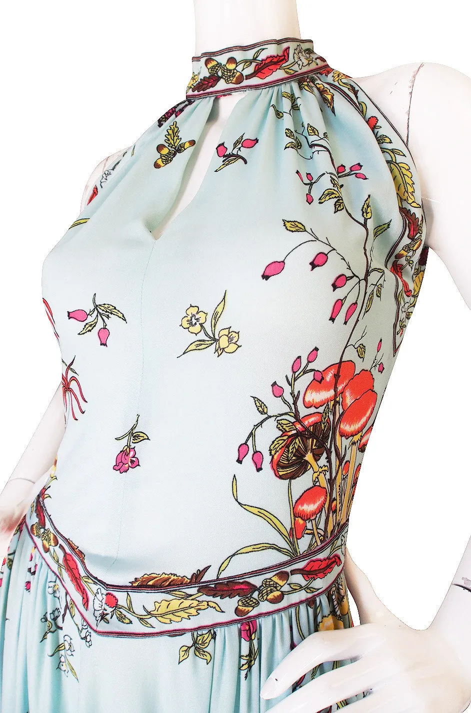 1970s Maurice Mushroom & Butterfly Jersey Dress