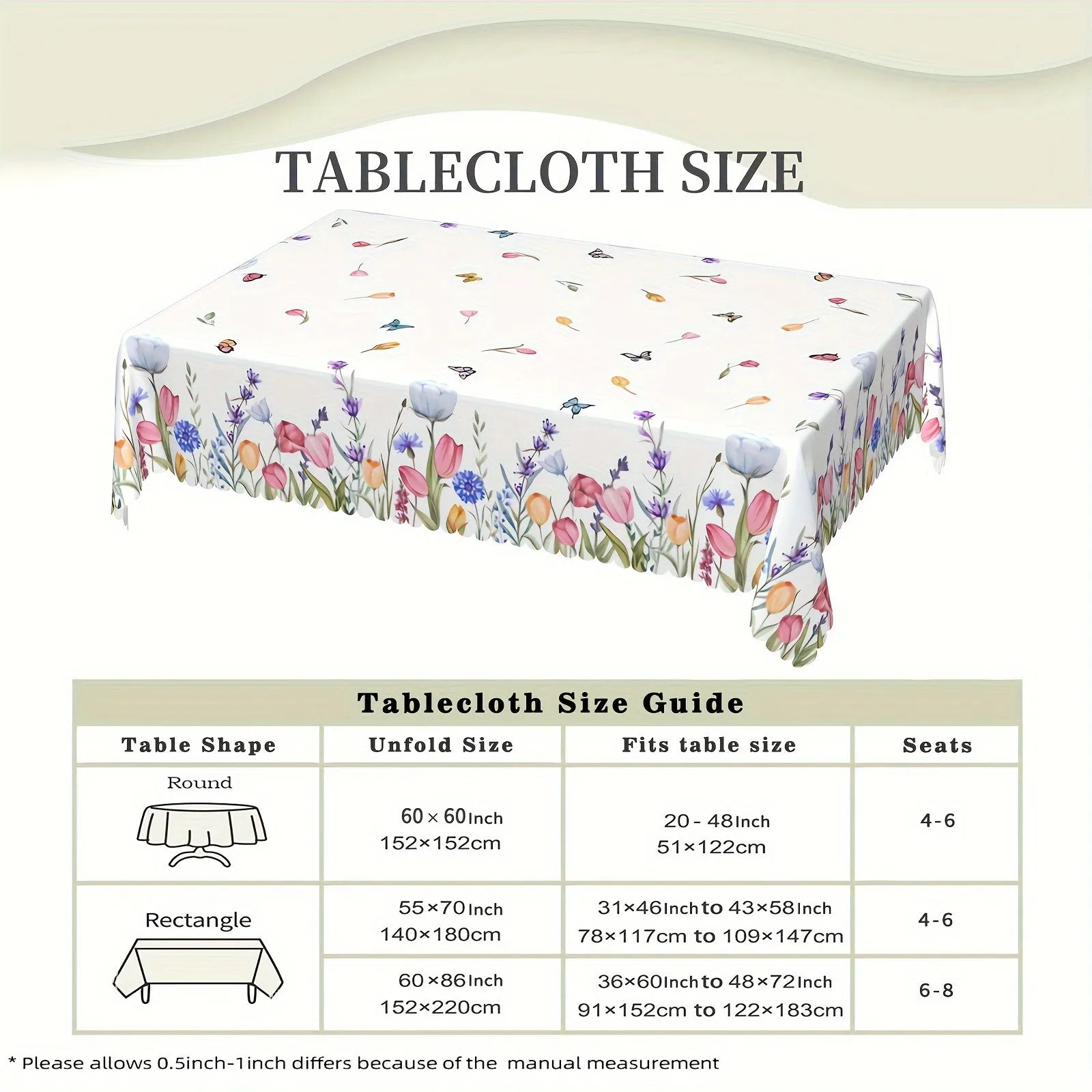 1pc Of Tulip Flower Butterfly Tablecloth, Spring Table Decoration, Edge Embossing Process, Printed Tablecloth, Anti-fouling, Waterproof, Wrinkle-free, Suitable For Daily Family Kitchen, Restaurant Terrace Indoor And Outdoor Use