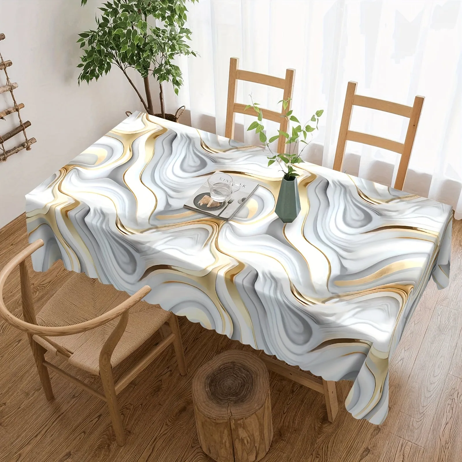 1pc Spring-Themed Marble Rectangle Tablecloth - Stain-Resistant, Erasable, Waterproof, and Easy-to-Clean - Decorative Table Cover for Home, Kitchen, Restaurant, and Easter Celebrations