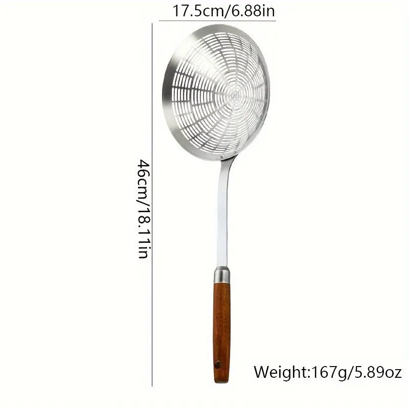 1pc Stainless Steel Skimmer Spoon - Durable, Anti-Scald, Deep Frying Strainer for Cooking & Kitchen Use, Ideal for Dumplings, Noodles, Hot Pot, with Long Handle, Silvery, for Home and Restaurant