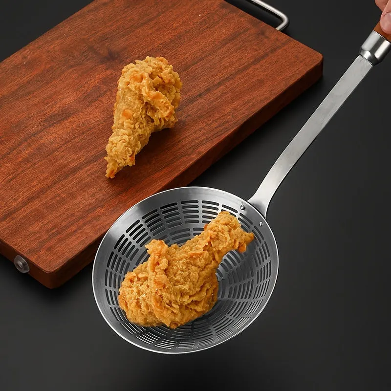 1pc Stainless Steel Skimmer Spoon - Durable, Anti-Scald, Deep Frying Strainer for Cooking & Kitchen Use, Ideal for Dumplings, Noodles, Hot Pot, with Long Handle, Silvery, for Home and Restaurant