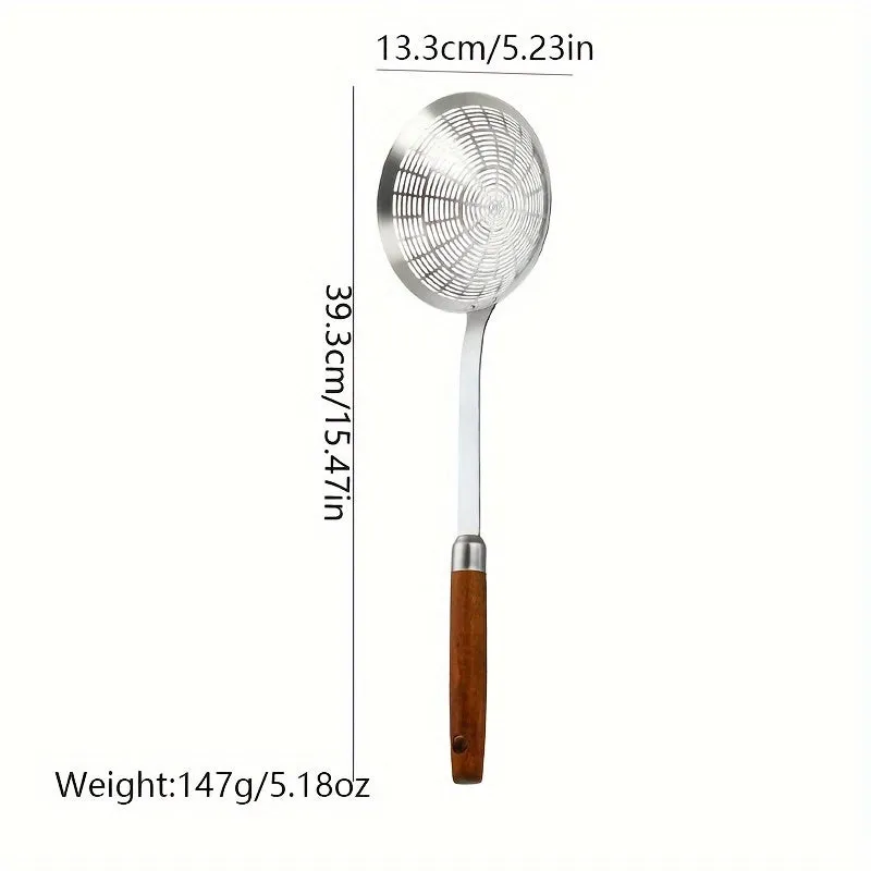 1pc Stainless Steel Skimmer Spoon - Durable, Anti-Scald, Deep Frying Strainer for Cooking & Kitchen Use, Ideal for Dumplings, Noodles, Hot Pot, with Long Handle, Silvery, for Home and Restaurant