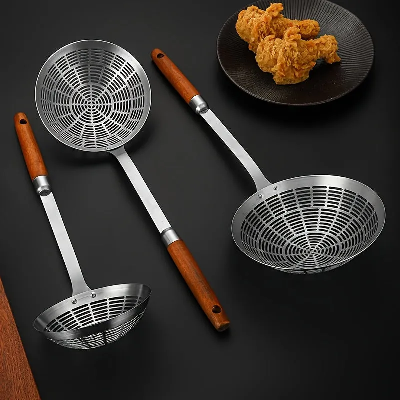 1pc Stainless Steel Skimmer Spoon - Durable, Anti-Scald, Deep Frying Strainer for Cooking & Kitchen Use, Ideal for Dumplings, Noodles, Hot Pot, with Long Handle, Silvery, for Home and Restaurant