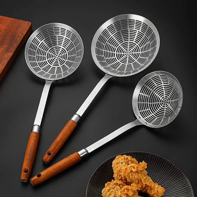 1pc Stainless Steel Skimmer Spoon - Durable, Anti-Scald, Deep Frying Strainer for Cooking & Kitchen Use, Ideal for Dumplings, Noodles, Hot Pot, with Long Handle, Silvery, for Home and Restaurant