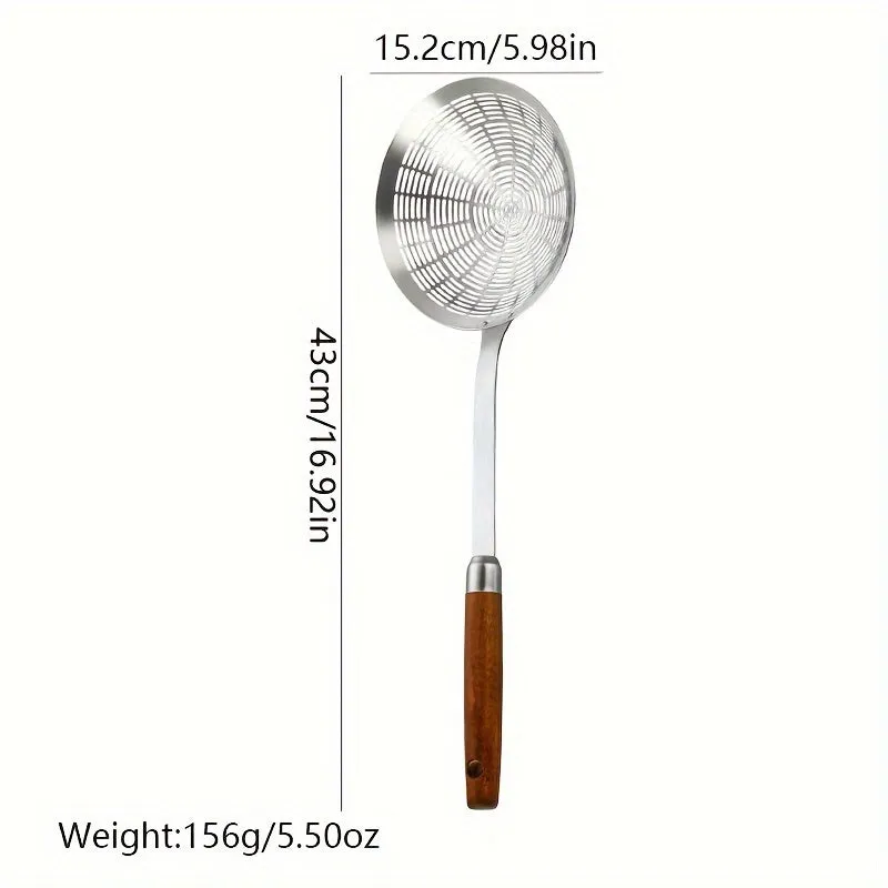 1pc Stainless Steel Skimmer Spoon - Durable, Anti-Scald, Deep Frying Strainer for Cooking & Kitchen Use, Ideal for Dumplings, Noodles, Hot Pot, with Long Handle, Silvery, for Home and Restaurant