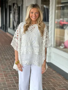 A La Carte Cotton Lace Poncho in White