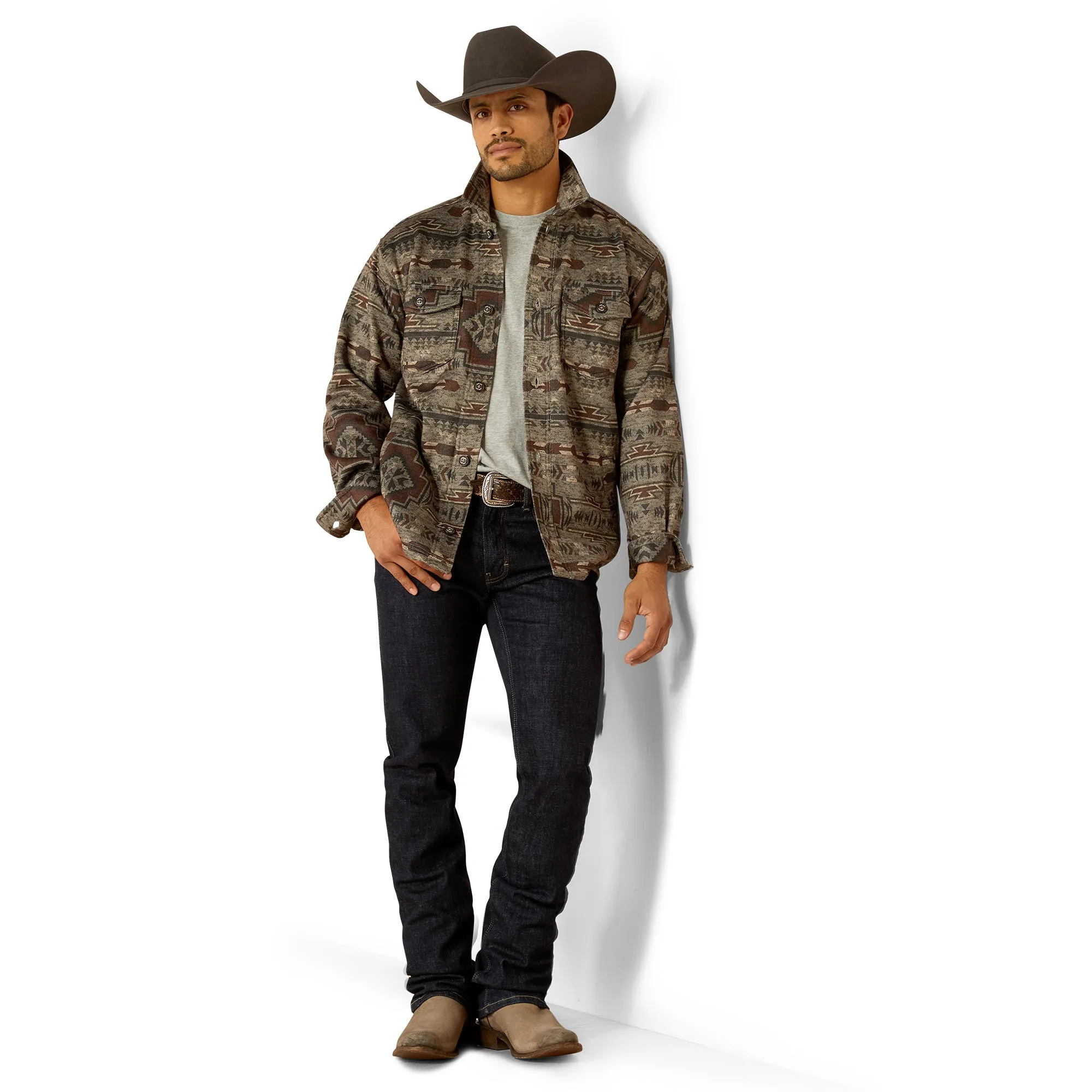 Ariat Men's Caldwell Brindle Brown Printed Shirt Jacket 10052781