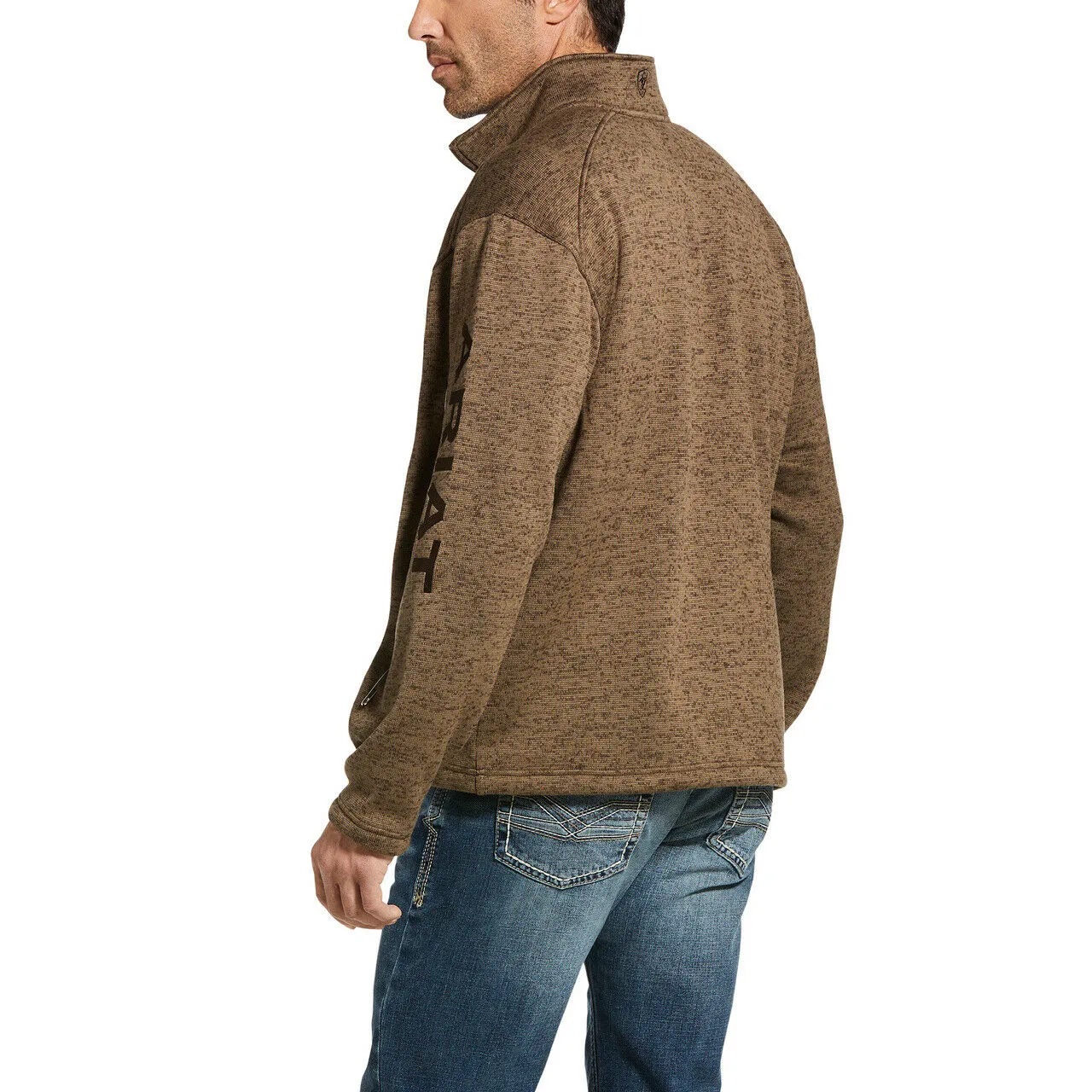 Ariat® Men's Caldwell Logo Fossil Brown Zip-Up Sweater Jacket 10033022