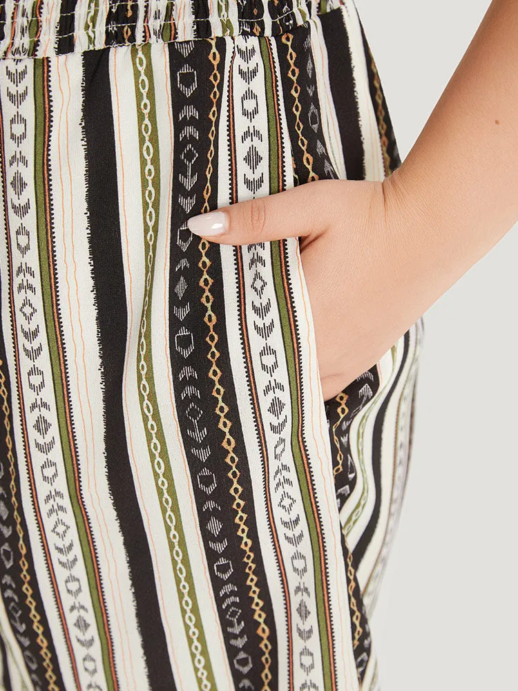 Boho Print Shirred Cut Out Tassel Trim Romper