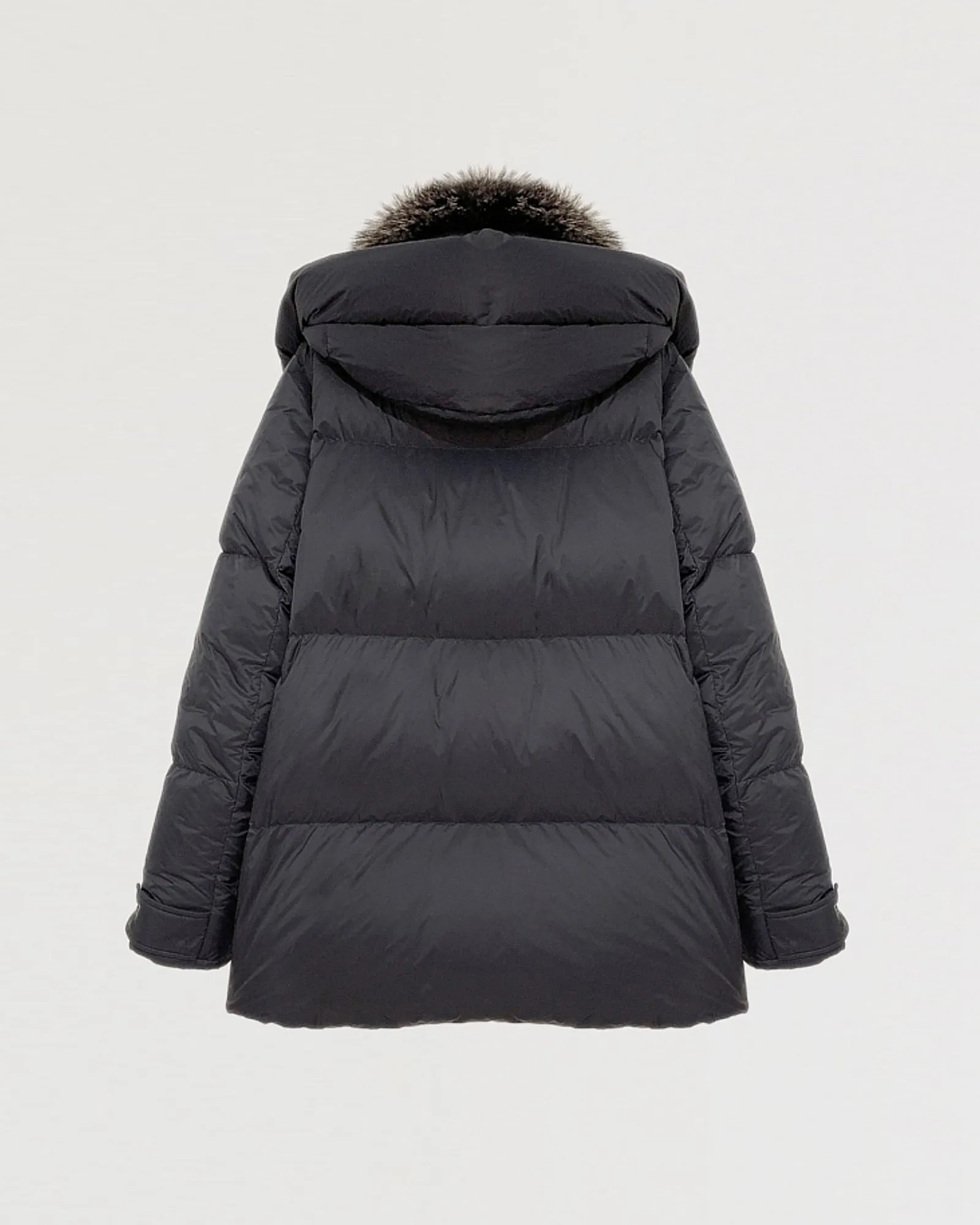 Down jacket in ultra light nylon and fox fur