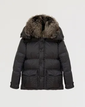 Down jacket in ultra light nylon and fox fur