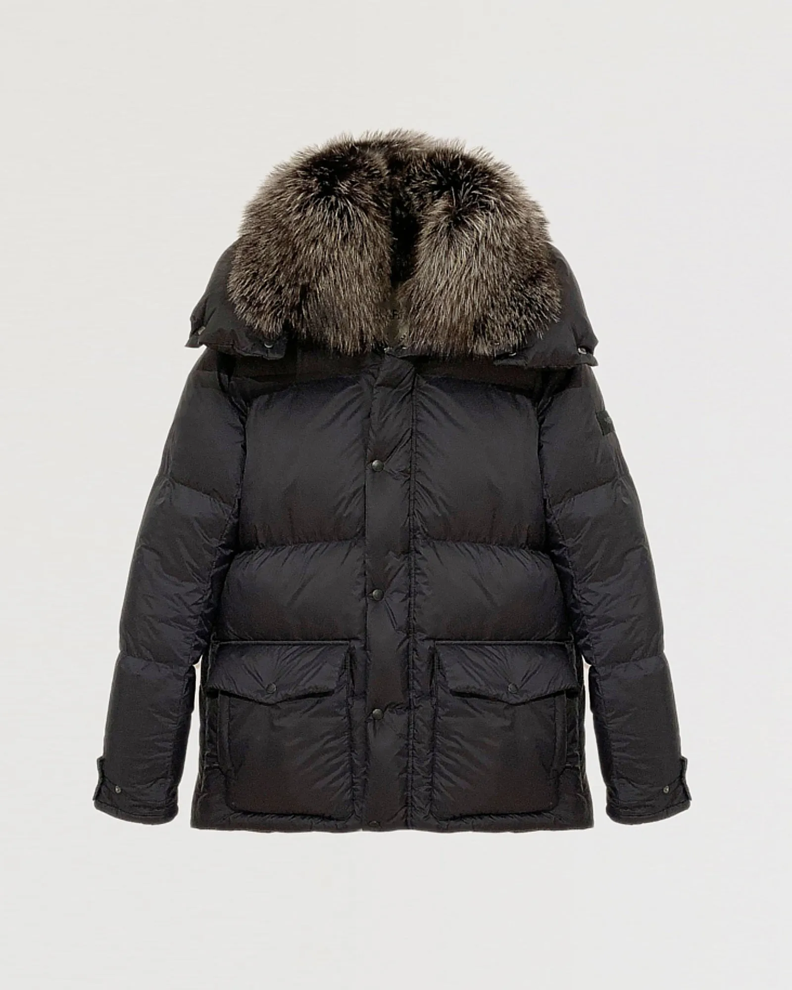 Down jacket in ultra light nylon and fox fur