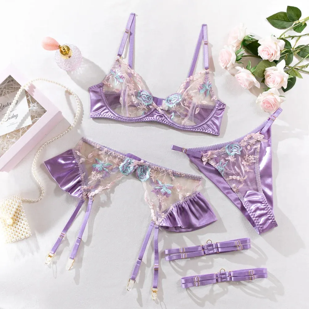 Floral Mesh Underwear Set