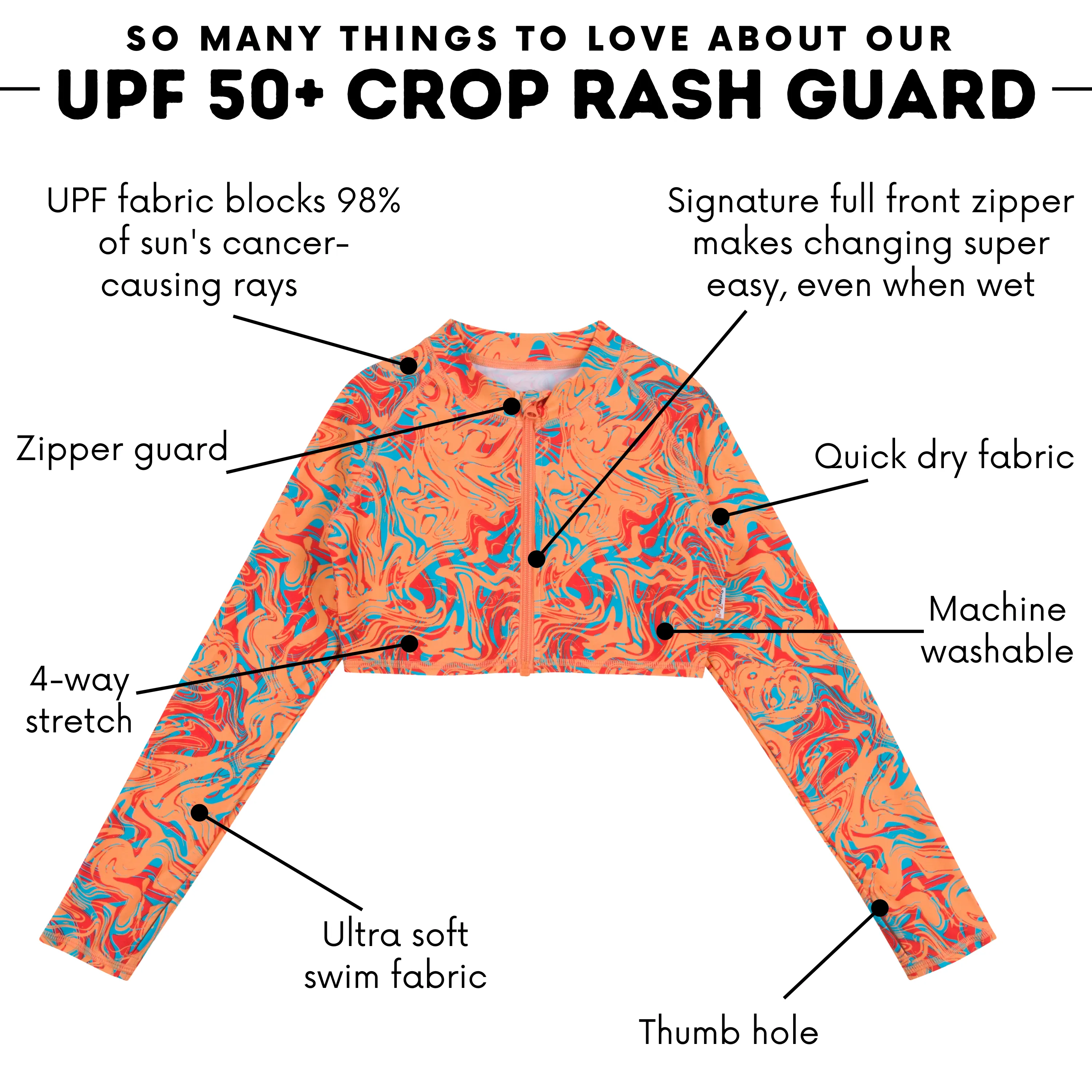 Girls Long Sleeve Crop Rash Guard | "Swirl"