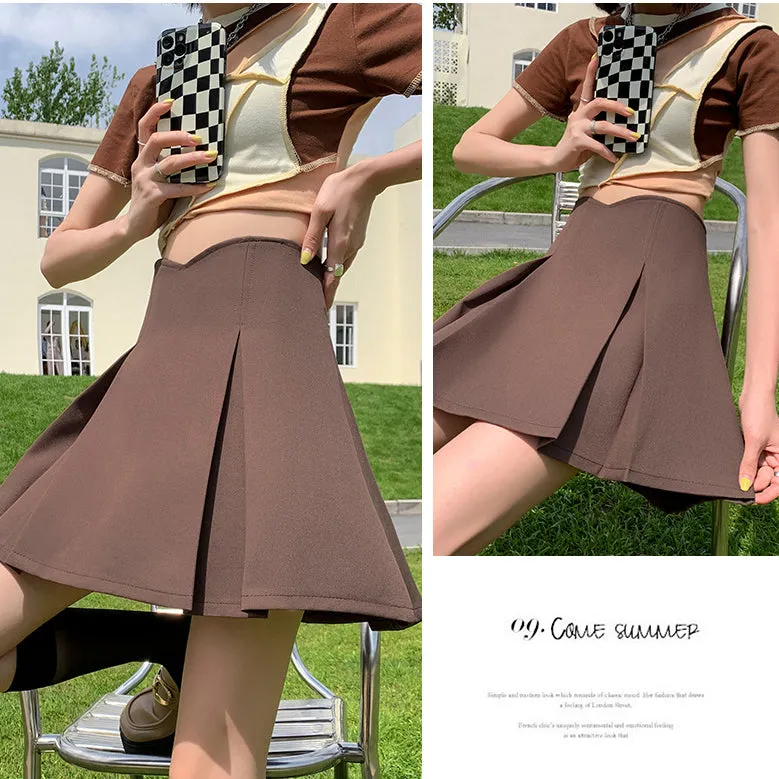 Hip wrap pleated anti-wrinkle V-shaped waistline A-line skirt split hem