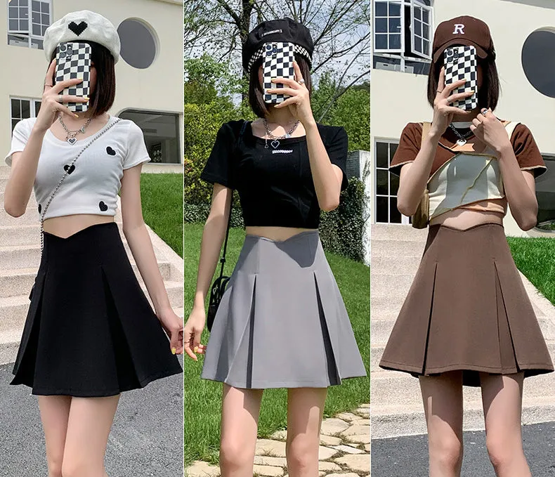 Hip wrap pleated anti-wrinkle V-shaped waistline A-line skirt split hem