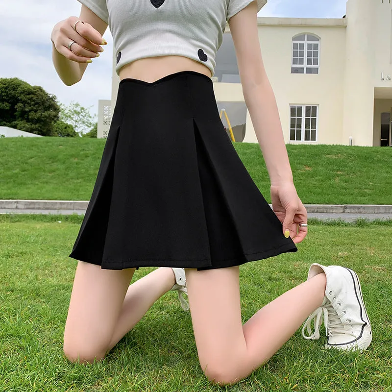 Hip wrap pleated anti-wrinkle V-shaped waistline A-line skirt split hem