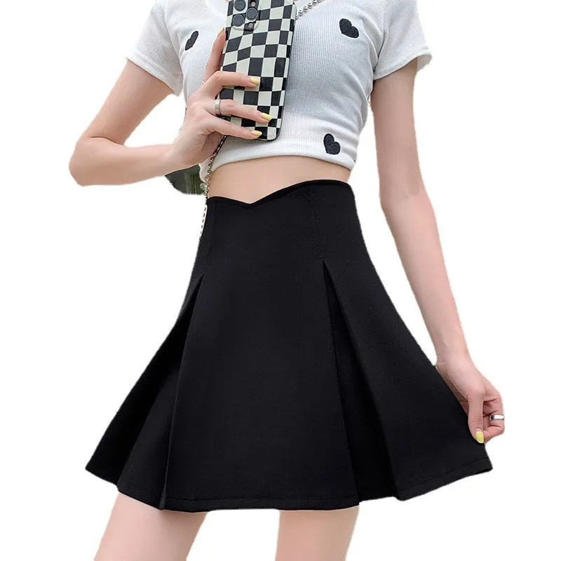 Hip wrap pleated anti-wrinkle V-shaped waistline A-line skirt split hem
