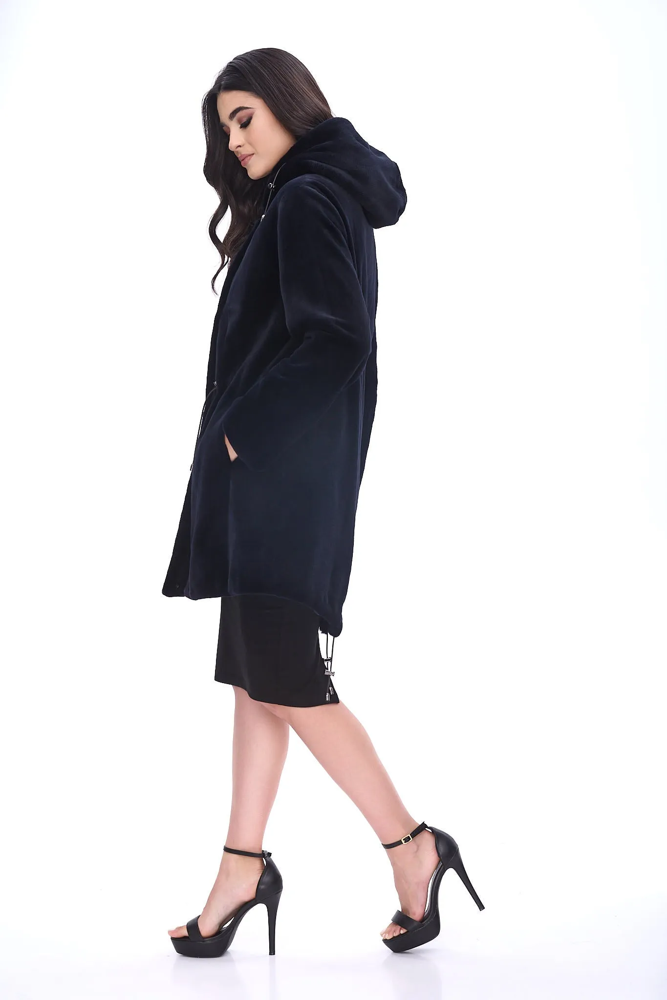 Hooded parka jacket made of sheared mink