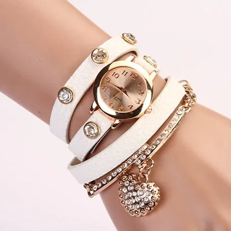 Hot Sale New Casual Luxury Heart Pendant Women Bracelet Wristwatches Women Dress Watches Fashion Watch Brand Watch