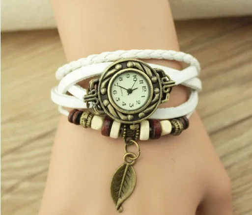 Hot Sale Women Ladies Girls Fashion Long Faux Leather Strap Bracelet Watch Vintage Punk Style Quartz Analog Casual Wristwatch