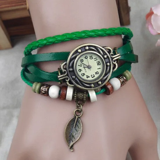 Hot Sale Women Ladies Girls Fashion Long Faux Leather Strap Bracelet Watch Vintage Punk Style Quartz Analog Casual Wristwatch