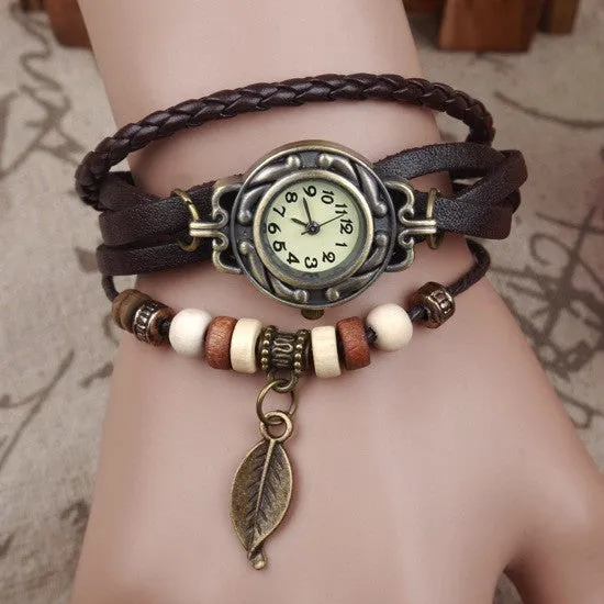 Hot Sale Women Ladies Girls Fashion Long Faux Leather Strap Bracelet Watch Vintage Punk Style Quartz Analog Casual Wristwatch