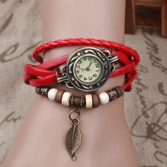 Hot Sale Women Ladies Girls Fashion Long Faux Leather Strap Bracelet Watch Vintage Punk Style Quartz Analog Casual Wristwatch