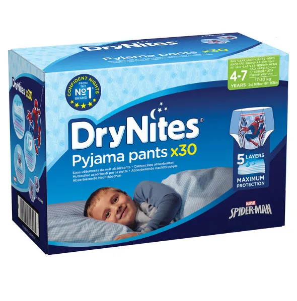 Huggies DryNites 5 Layers Comfortable Pyjama Pants for Boys 4-7 Years, 30 Pack