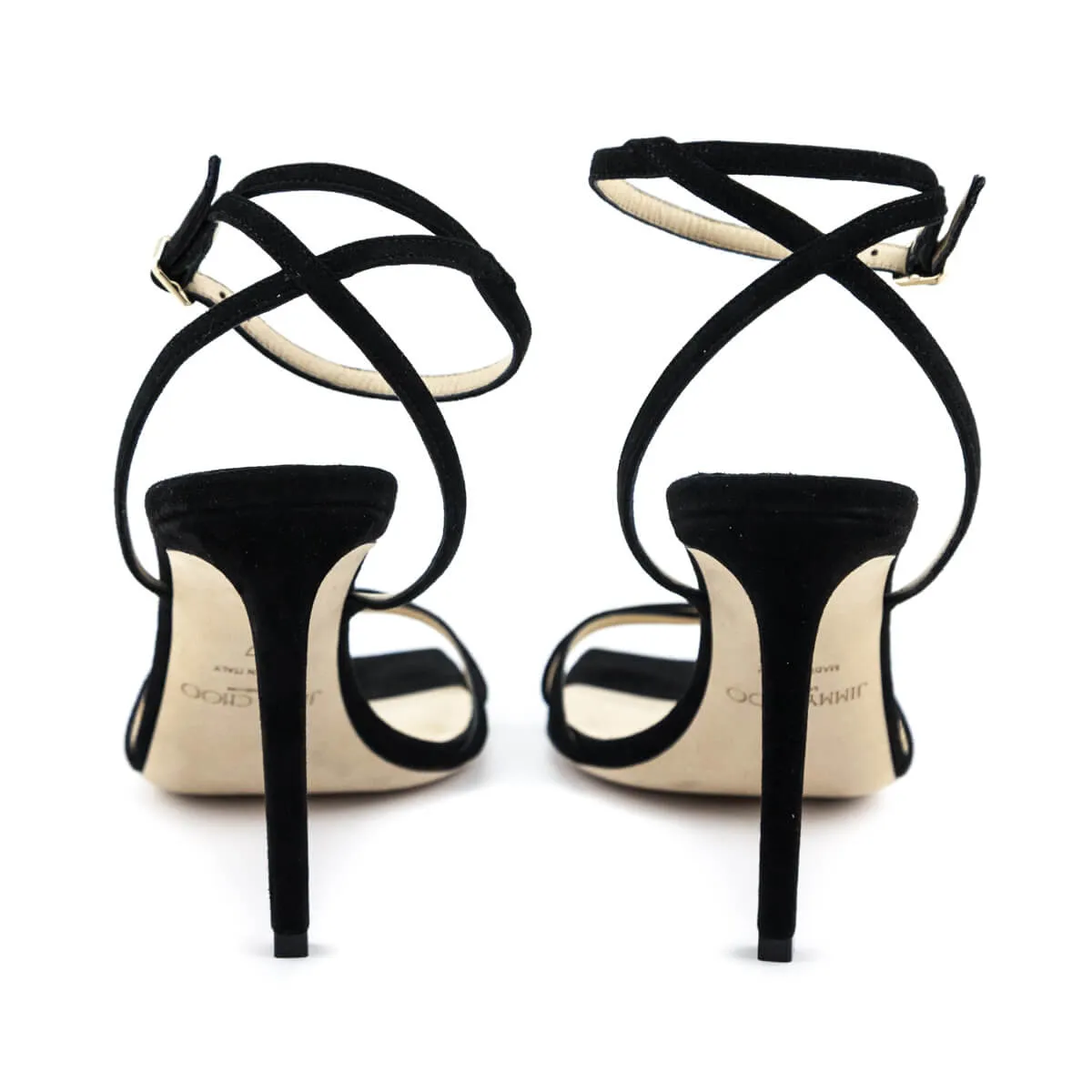Jimmy Choo Black Suede Metz Ankle Strap Sandals Size US 7 | EU 37
