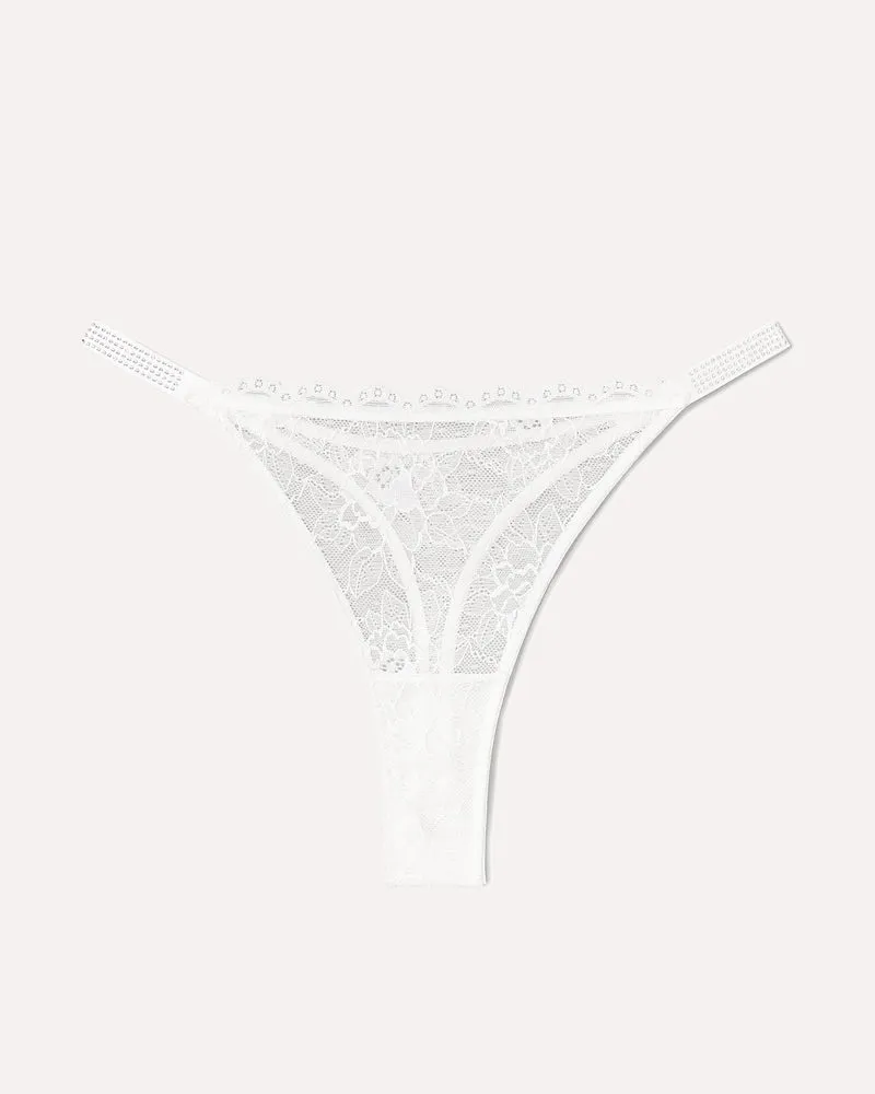 Lace Thongs with Rhinestone-Embellished Strap