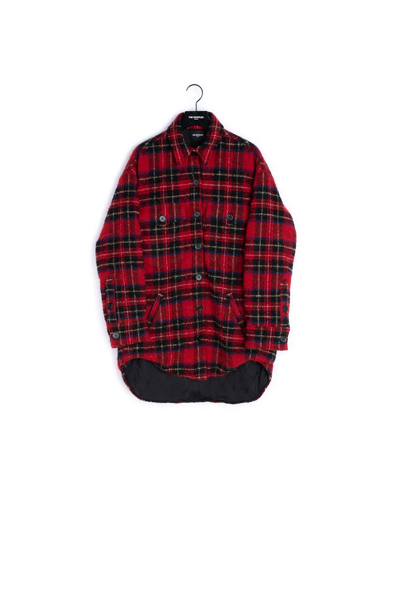 Manteau bi-matière à carreaux