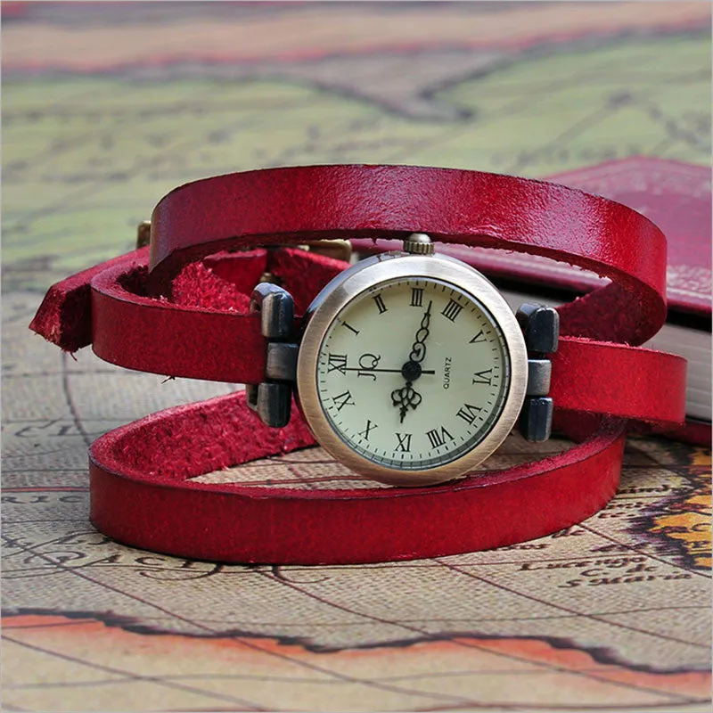 New Arrival Vintage Women Watch Genuine Cow Leather Fashion Wrap Quartz Watch Ladies Wrist Watch Clock Relogio Feminino