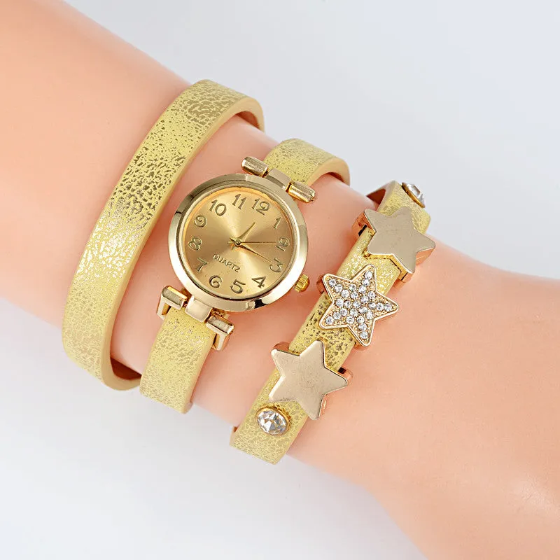 New Fashion Five-pointed star Leather Bracelet Watch Women Quartz Watch Ladies Dress Watch
