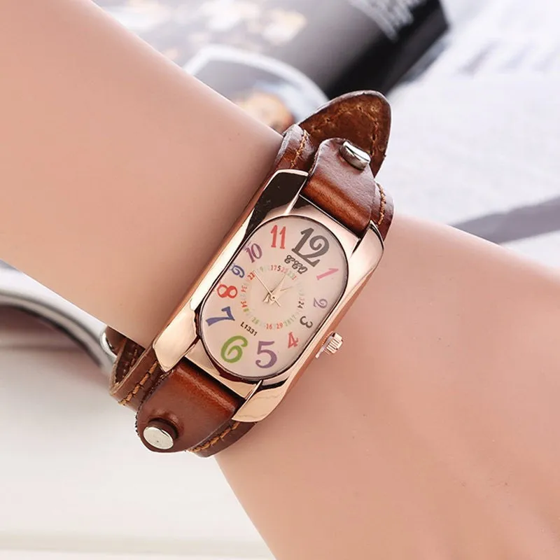 New Fashion Vintage Leather Bracelet Watch Women Wristwatch Ladies Quartz Watch Dress Watch