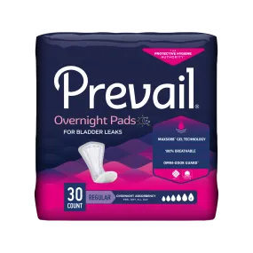 Prevail Incontinence Bladder Control Pads for Women, Overnight Absorbency, Regular Length, 30 count