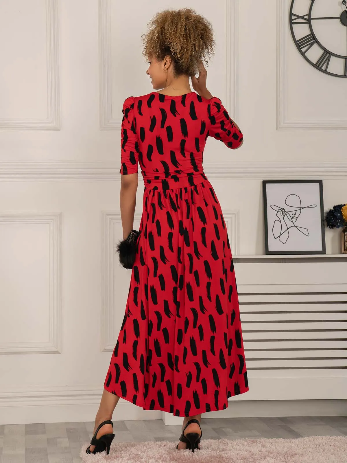 Quanna Stroke Print Jersey Maxi Dress, Red