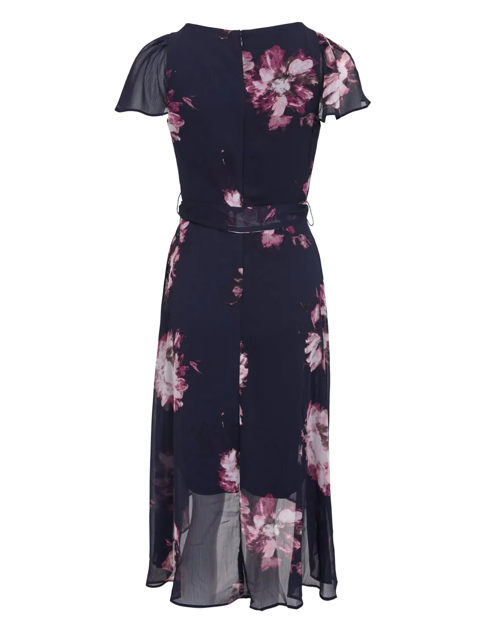 Short Flutter Sleeve Faux Wrap Dress