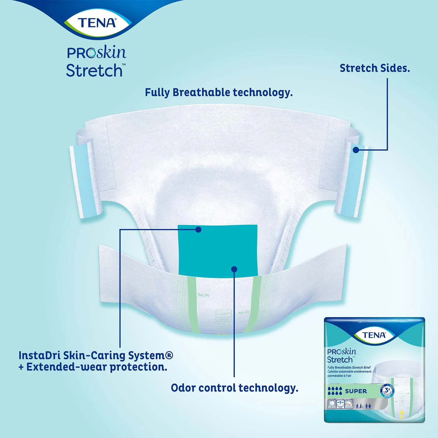 TENA ProSkin Stretch Super Incontinence Brief 33"- 52", Heavy Absorbency, Unisex, Medium/Regular