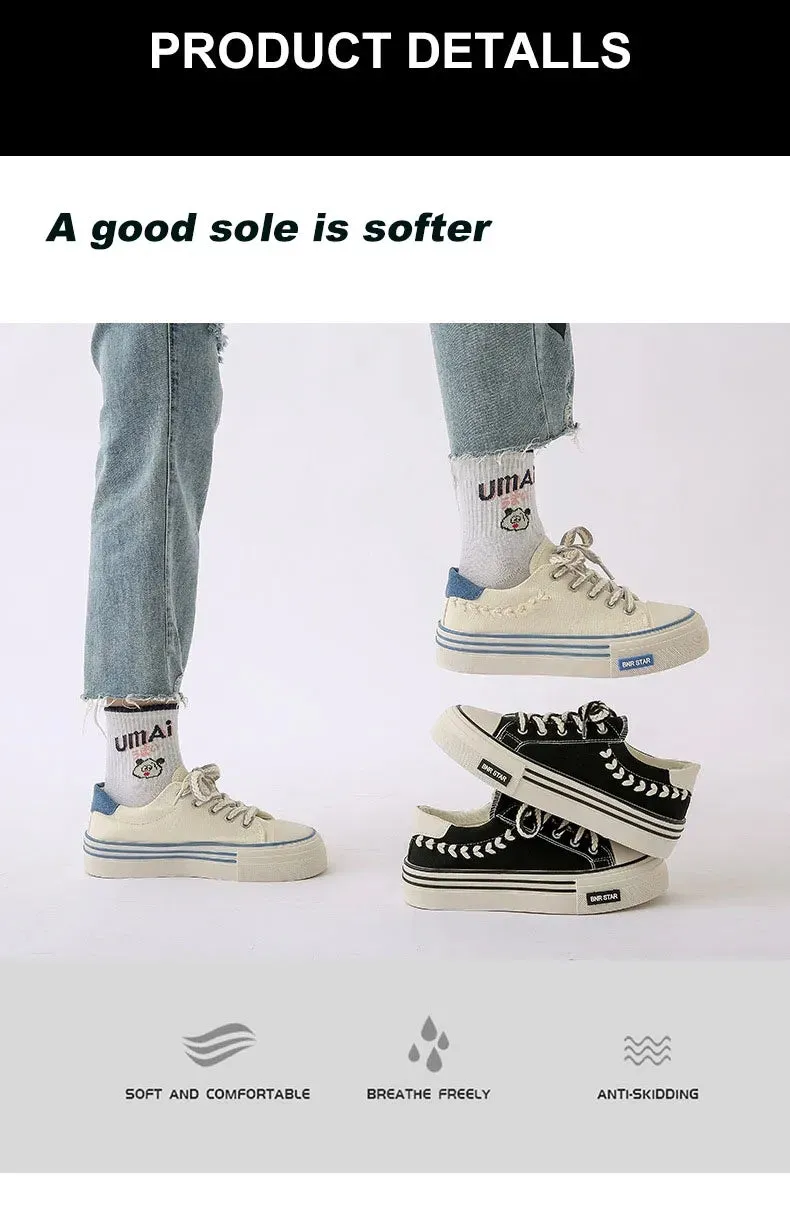 Thick soled wheat ear canvas women trendy children students versatile autumn and summer niche design for casual breathable board shoes