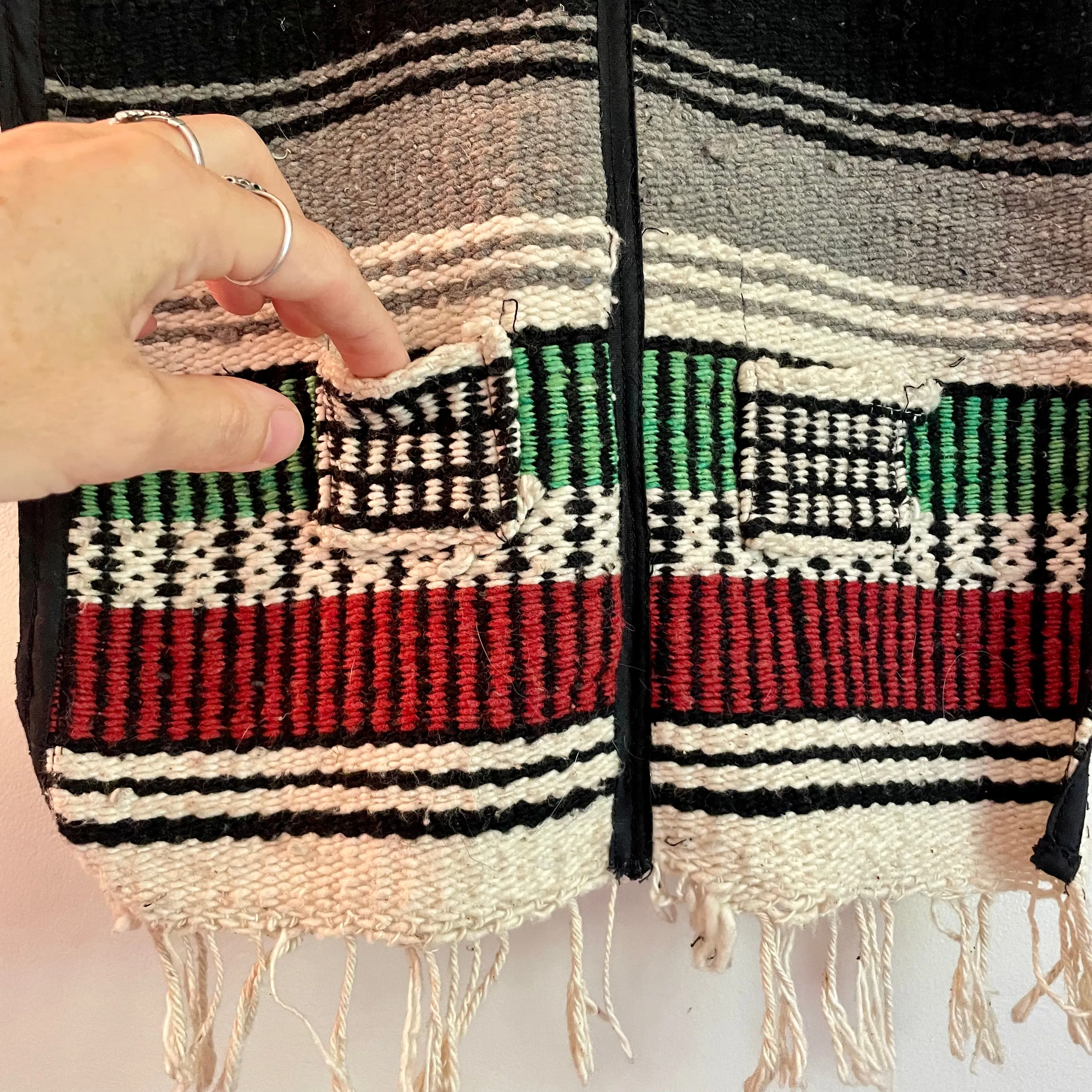 Vintage Mexican blanket Baja Pullover Vest / Poncho / Cape // Youth Large / Womens XXS (HT22100)
