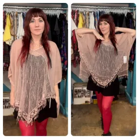 Vintage Y2K | Pink Mesh Poncho Cape Grunge Emo Indie Sleaze Fairycore Top
