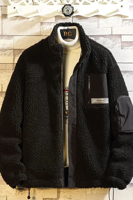 WIAOFELLAS  -  Lamb Wool Men's Coat Autumn Winter Solid Stand Collar Zipper Warm Wind-proof Large Size Casual Fashion Male Quality Parka